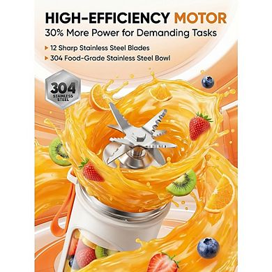 Portable Personal Blender, 12-Blade Mini Smoothie Maker, USB-C Rechargeable, BPA-Free