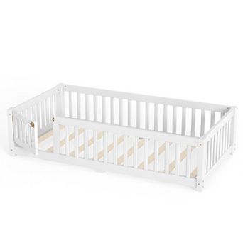Floor Bed with Safety Guardrails and Door for Kids