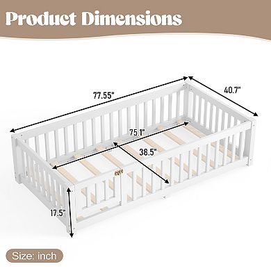Floor Bed with Safety Guardrails and Door for Kids