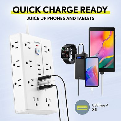 Overtime OS70 22-in-1 Multi-Port Power Strip with 16 AC Outlets, 3 USB-A & 3 USB-C Ports, White