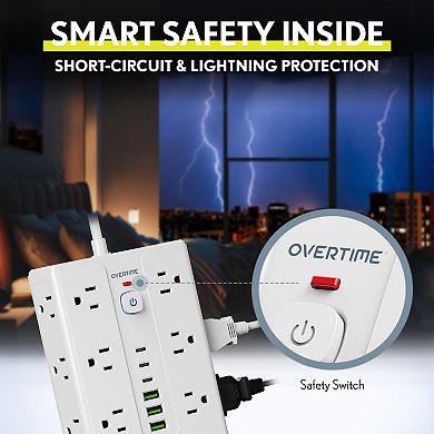 Overtime OS70 22-in-1 Multi-Port Power Strip with 16 AC Outlets, 3 USB-A & 3 USB-C Ports, White