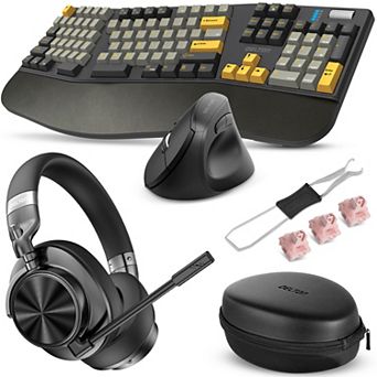 Delton E450 Wireless Ergonomic Mechanical Keyboard, Vertical Mouse & Noise-Cancelling Headset, Black