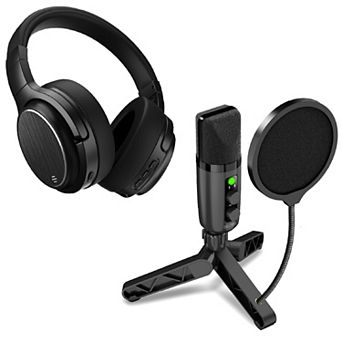 Delton M101 RGB Condenser Microphone & ANC Bluetooth Computer Headphones Podcast Kit, Black