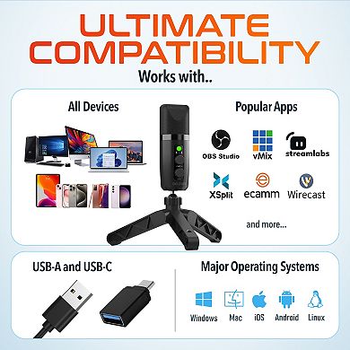 Delton M320 RGB Condenser Microphone & ANC Bluetooth Computer Headphones Podcast Kit, Black