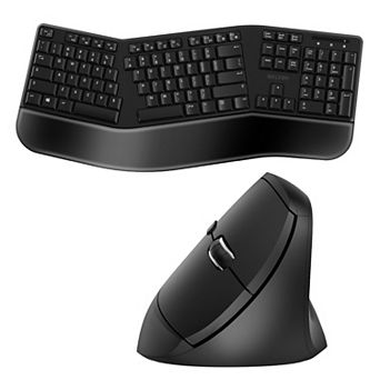 Delton Wireless Ergonomic Keyboard and Optical Mouse Combo, Black