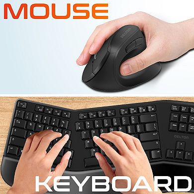 Delton Wireless Ergonomic Keyboard and Optical Mouse Combo, Black