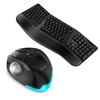 Delton Ergonomic Wireless Keyboard and Trackball Mouse Combo, Black