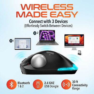 Delton Ergonomic Wireless Keyboard and Trackball Mouse Combo, Black