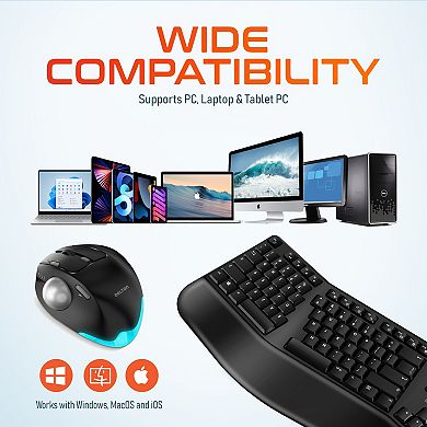 Delton Ergonomic Wireless Keyboard and Trackball Mouse Combo, Black