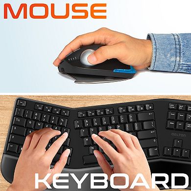 Delton Ergonomic Wireless Keyboard and Trackball Mouse Combo, Black