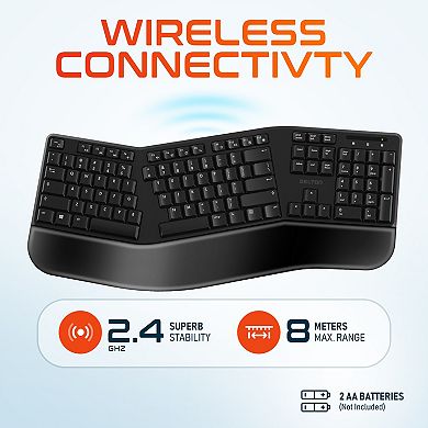 Delton Ergonomic Wireless Keyboard and Trackball Mouse Combo, Black