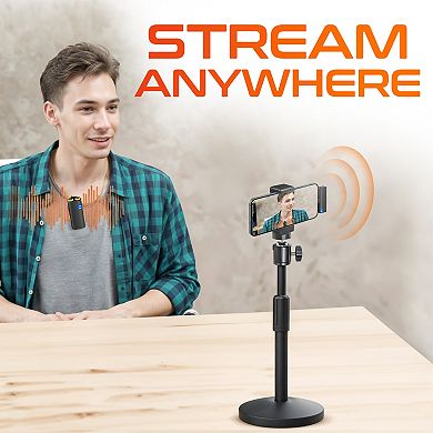 Delton M27L Dual Wireless Lavalier Mics with Lightning Receiver and Phone Stand, Black