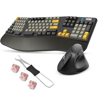 Delton Wireless Ergonomic Mechanical Keyboard with Wrist Rest and Vertical Computer Mouse, Black