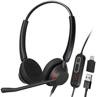 Delton 62Y MS Teams Noise-Canceling On-Ear Computer Headset with 3-Mics, USB Type-A & Type C, Black