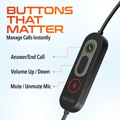 Delton 62Y MS Teams Noise-Canceling On-Ear Computer Headset with 3-Mics, USB Type-A & Type C, Black