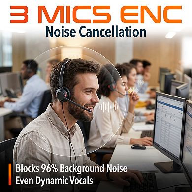 Delton 62Y MS Teams Noise-Canceling On-Ear Computer Headset with 3-Mics, USB Type-A & Type C, Black
