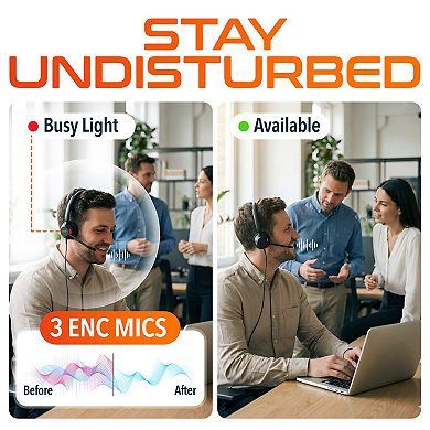 Delton 62Y MS Teams Noise-Canceling On-Ear Computer Headset with 3-Mics, USB Type-A & Type C, Black