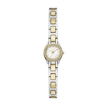 Folio Womens Two-Tone Simulated Crystal Shaped Case Watch