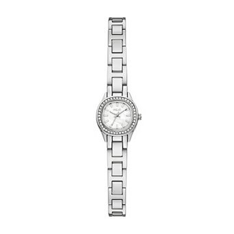 Folio Womens Two-Tone Simulated Crystal Shaped Case Watch