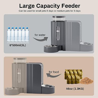 Automatic Gravity Pet Feeder Water Dispenser Set Stainless Steel 0.8 Gallon Large Capacity for Cats