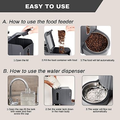 Automatic Gravity Pet Feeder Water Dispenser Set Stainless Steel 0.8 Gallon Large Capacity for Cats