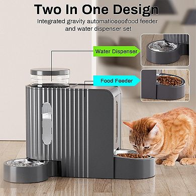 Automatic Gravity Pet Feeder Water Dispenser Set Stainless Steel 0.8 Gallon Large Capacity for Cats