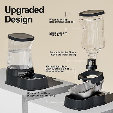 Automatic Dog Water Dispenser Gravity Stainless Steel Waterer & Food Feeder Set BPA Free Large