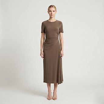 Women's Maison Tara Ruched Midi Dress with Short Sleeves