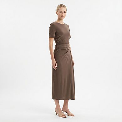Women's Maison Tara Ruched Midi Dress with Short Sleeves