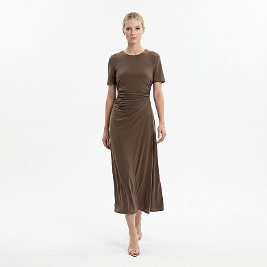 Women's Maison Tara Ruched Midi Dress with Short Sleeves