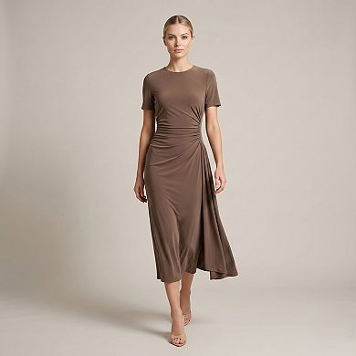 Women's Maison Tara Ruched Midi Dress with Short Sleeves