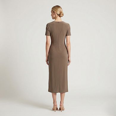 Women's Maison Tara Ruched Midi Dress with Short Sleeves