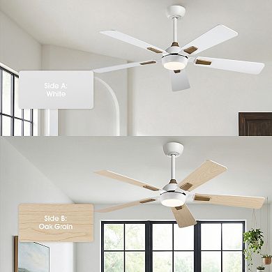 52" Modern Reversible 5 Blades Smart Ceiling Fan with Dimmable LED Light and Remote,APP Control