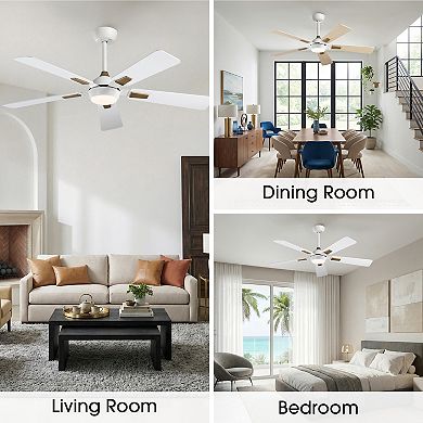 52" Modern Reversible 5 Blades Smart Ceiling Fan with Dimmable LED Light and Remote,APP Control