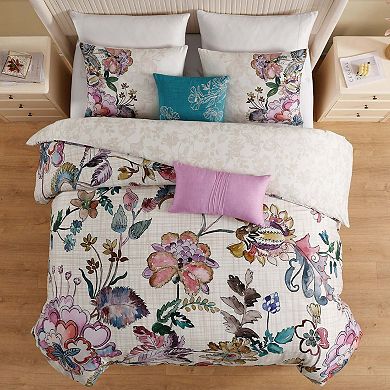 Bebejan Watercolor Jacobean 100 % Cotton Sateen 5 Piece Reversible Comforter Set