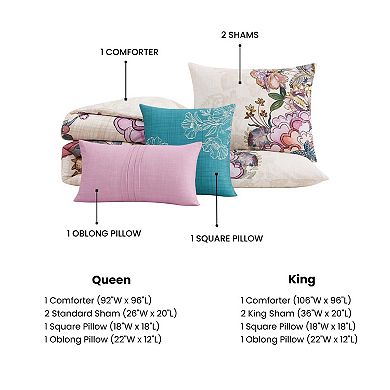 Bebejan Watercolor Jacobean 100 % Cotton Sateen 5 Piece Reversible Comforter Set