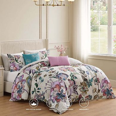 Bebejan Watercolor Jacobean 100 % Cotton Sateen 5 Piece Reversible Comforter Set