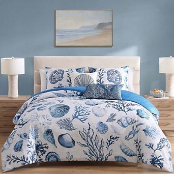 Bebejan Shells and Seaplants 100 % Cotton Sateen 5 pc Reversible Comforter Set