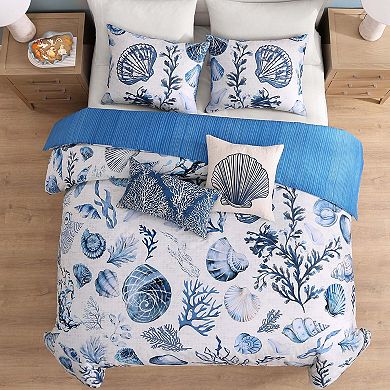 Bebejan Shells and Seaplants 100 % Cotton Sateen 5 Piece Reversible Comforter Set