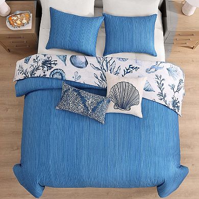 Bebejan Shells and Seaplants 100 % Cotton Sateen 5 Piece Reversible Comforter Set