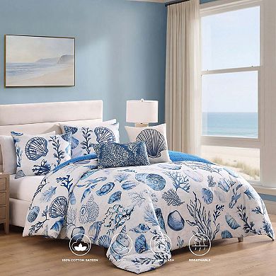 Bebejan Shells and Seaplants 100 % Cotton Sateen 5 Piece Reversible Comforter Set