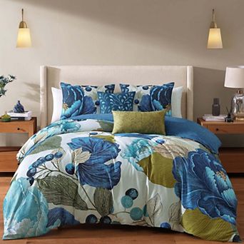 Bebejan Teal Tapestry 100 % Cotton Sateen 5 pc Reversible Comforter Set
