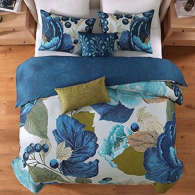 Bebejan Teal Tapestry 100 % Cotton Sateen 5 Piece Reversible Comforter Set