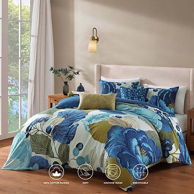 Bebejan Teal Tapestry 100 % Cotton Sateen 5 Piece Reversible Comforter Set