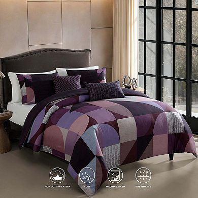 Bebejan Orchid Matrix 100 % Cotton Sateen 5 Piece Reversible Comforter Set