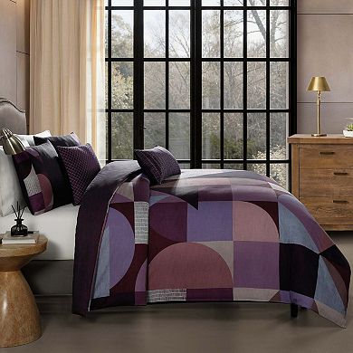 Bebejan Orchid Matrix 100 % Cotton Sateen 5 Piece Reversible Comforter Set