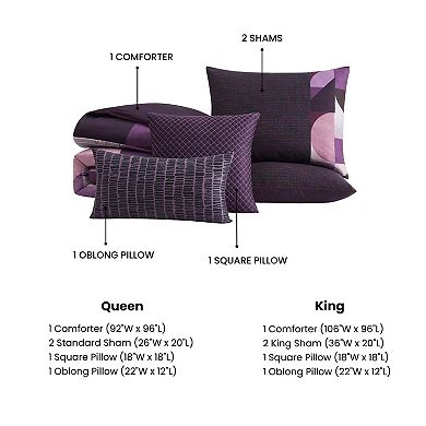 Bebejan Orchid Matrix 100 % Cotton Sateen 5 Piece Reversible Comforter Set