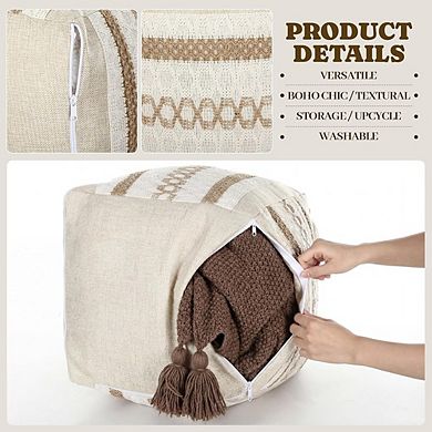 2 PCS Boho Unstuffed Ottoman Pouf Cover Storage Footrest Cube Floor Seat