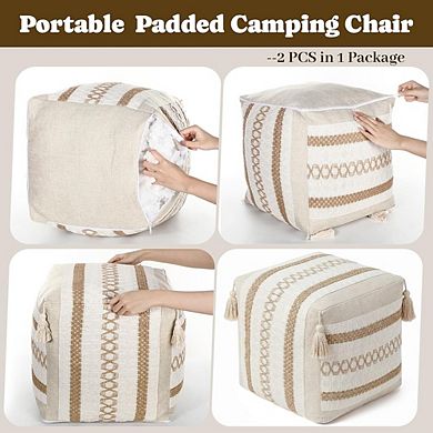 2 PCS Boho Unstuffed Ottoman Pouf Cover Storage Footrest Cube Floor Seat