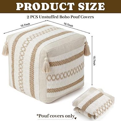 2 PCS Boho Unstuffed Ottoman Pouf Cover Storage Footrest Cube Floor Seat